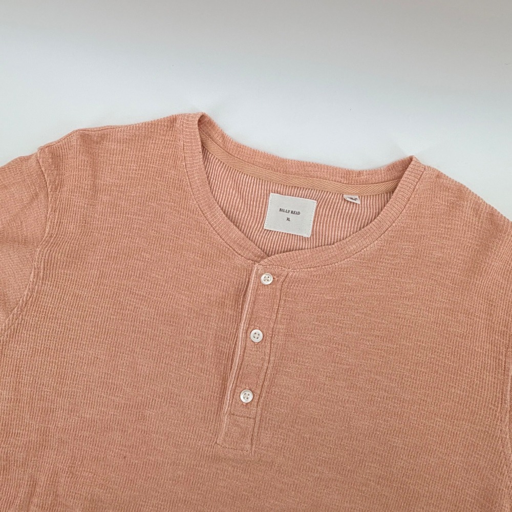 Billy Reid‎ Short Sleeve Henley Shirt XL Waffle Knit Salmon Pink Mens Casual